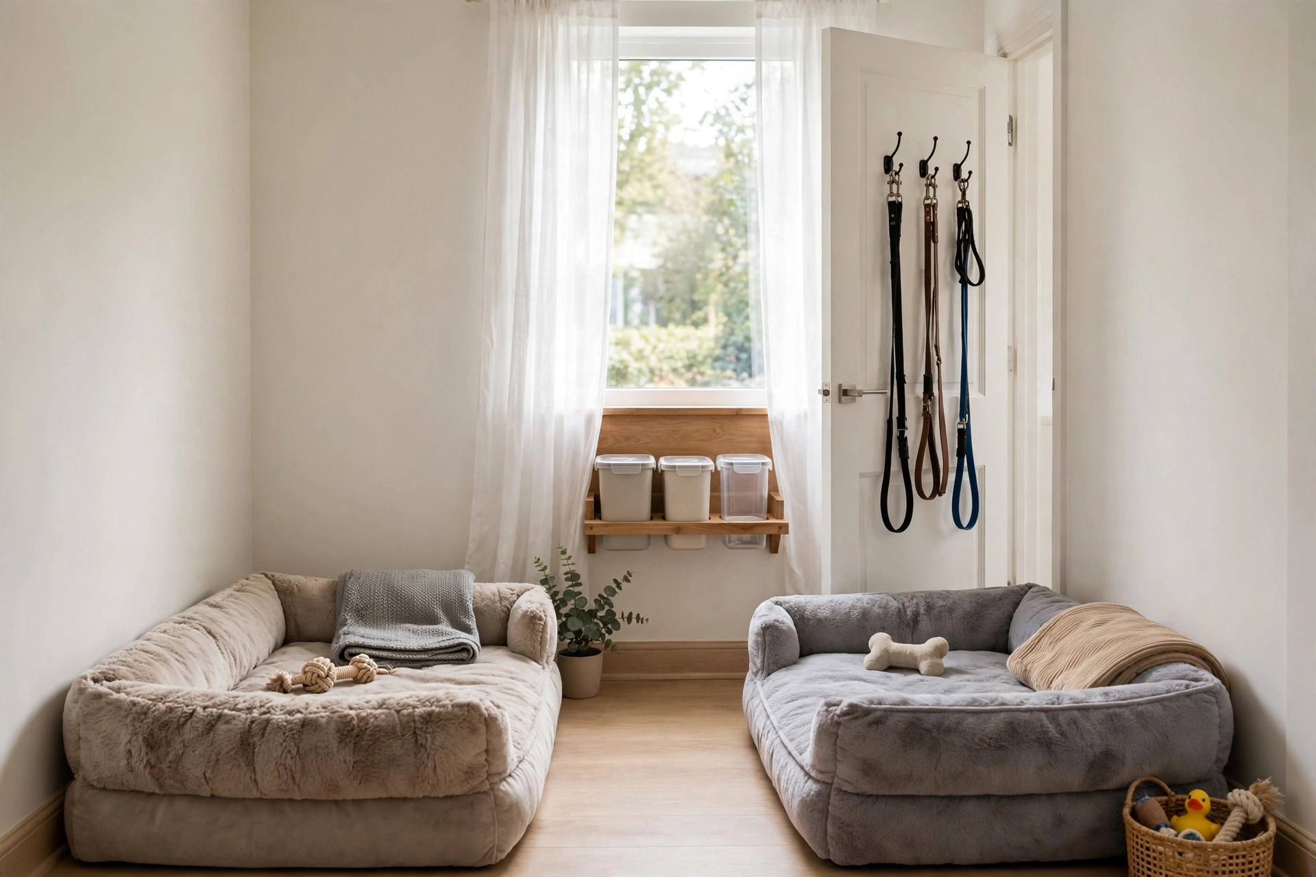 Converted spare bedroom turned into a cozy dog bedroom suite for two dogs