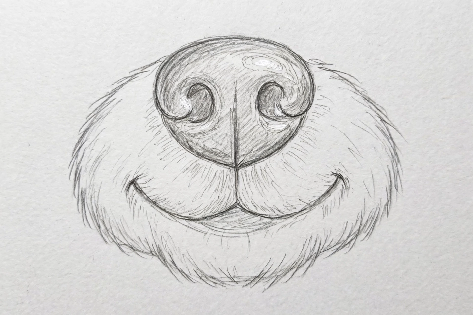 Pencil sketch close-up study of a cute dog nose and muzzle