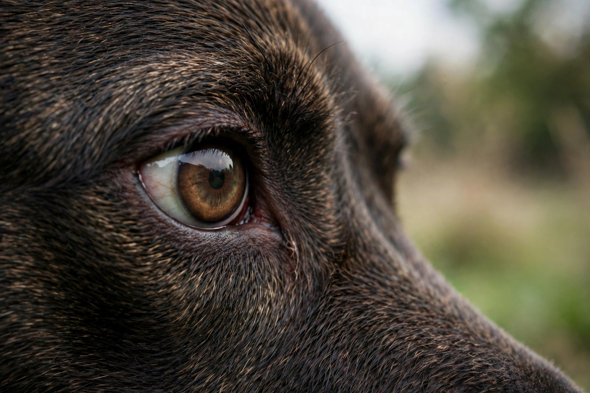 Close-up of a dog's eye showing the white sclera