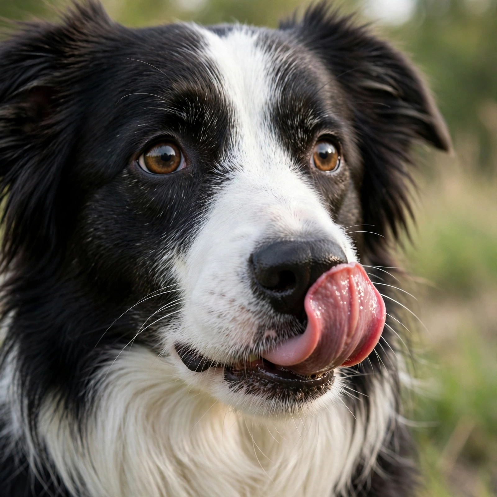 Dog licking its lips with no food present