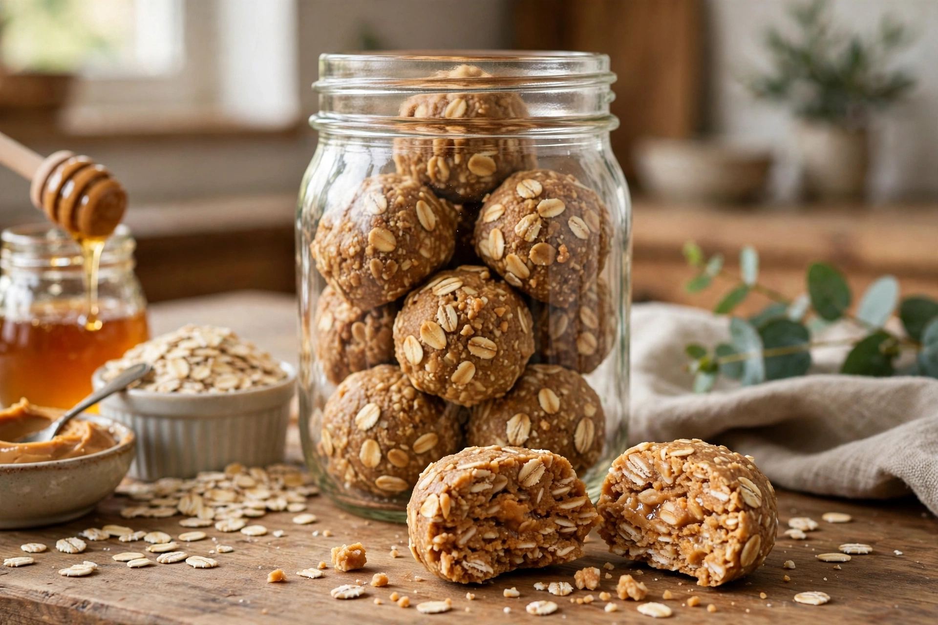 No bake peanut butter banana oat dog treat bites in a glass jar