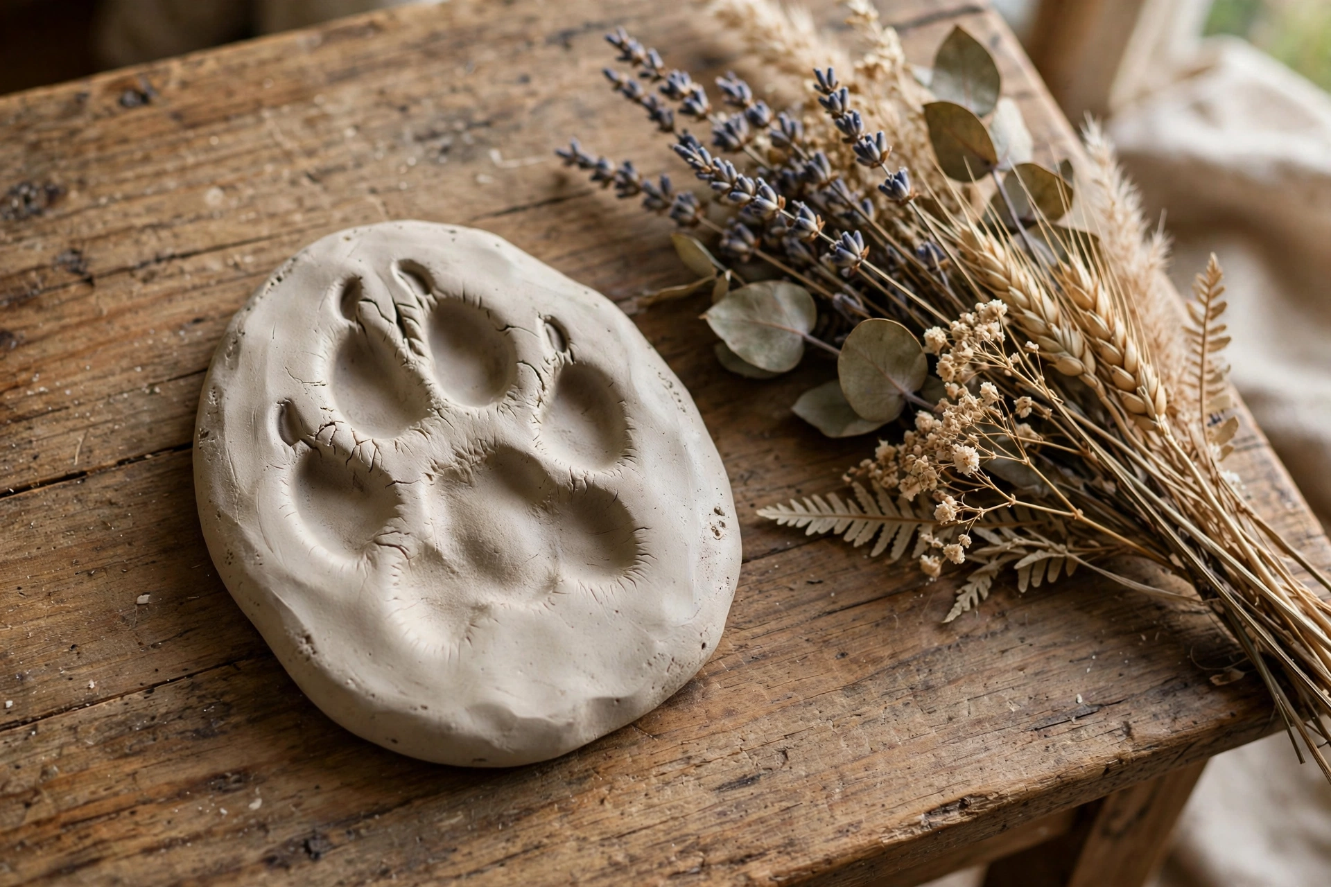 Clay paw print keepsake stone with dog paw impression