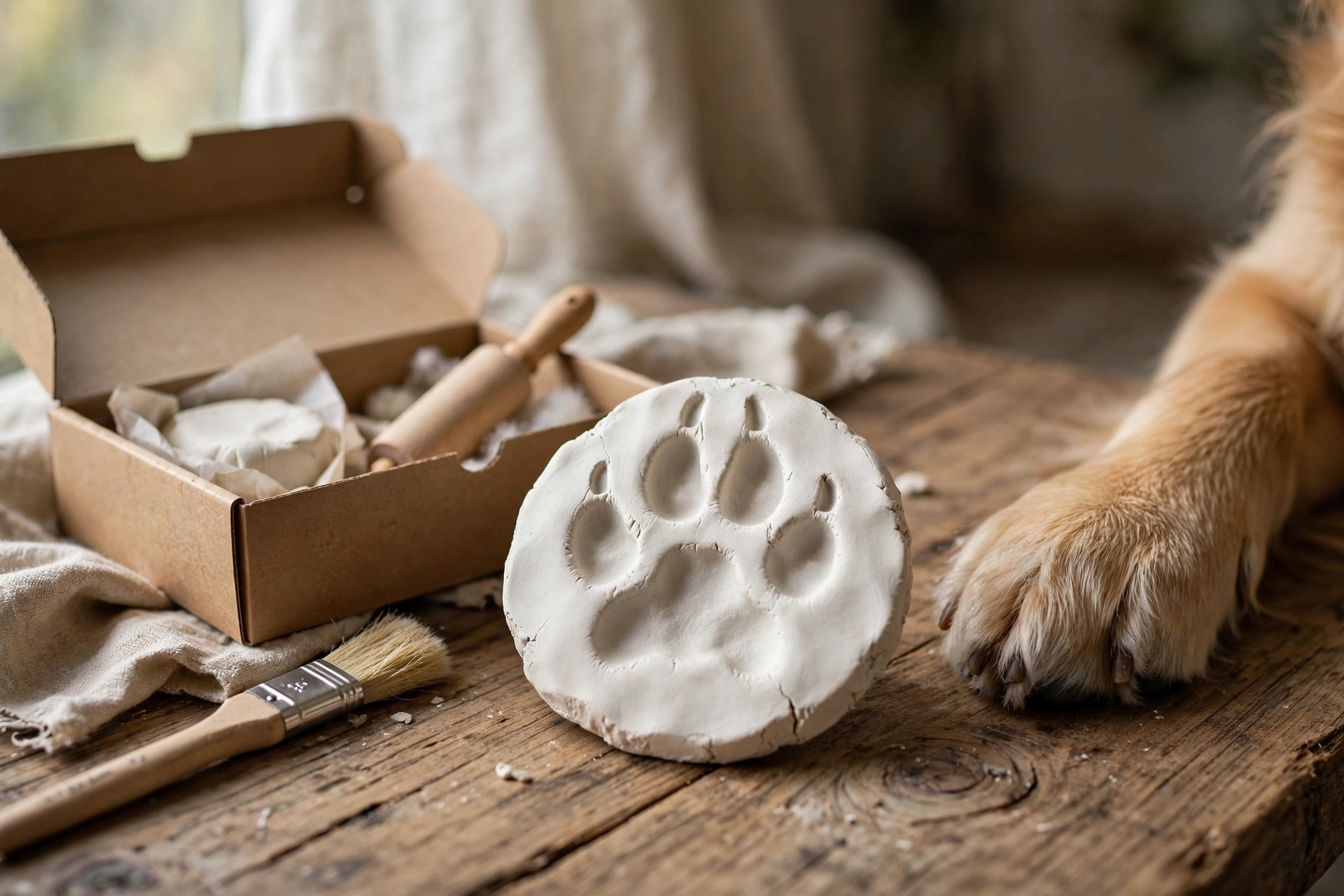 Clay paw print keepsake ornament with a dog's paw pressed into it