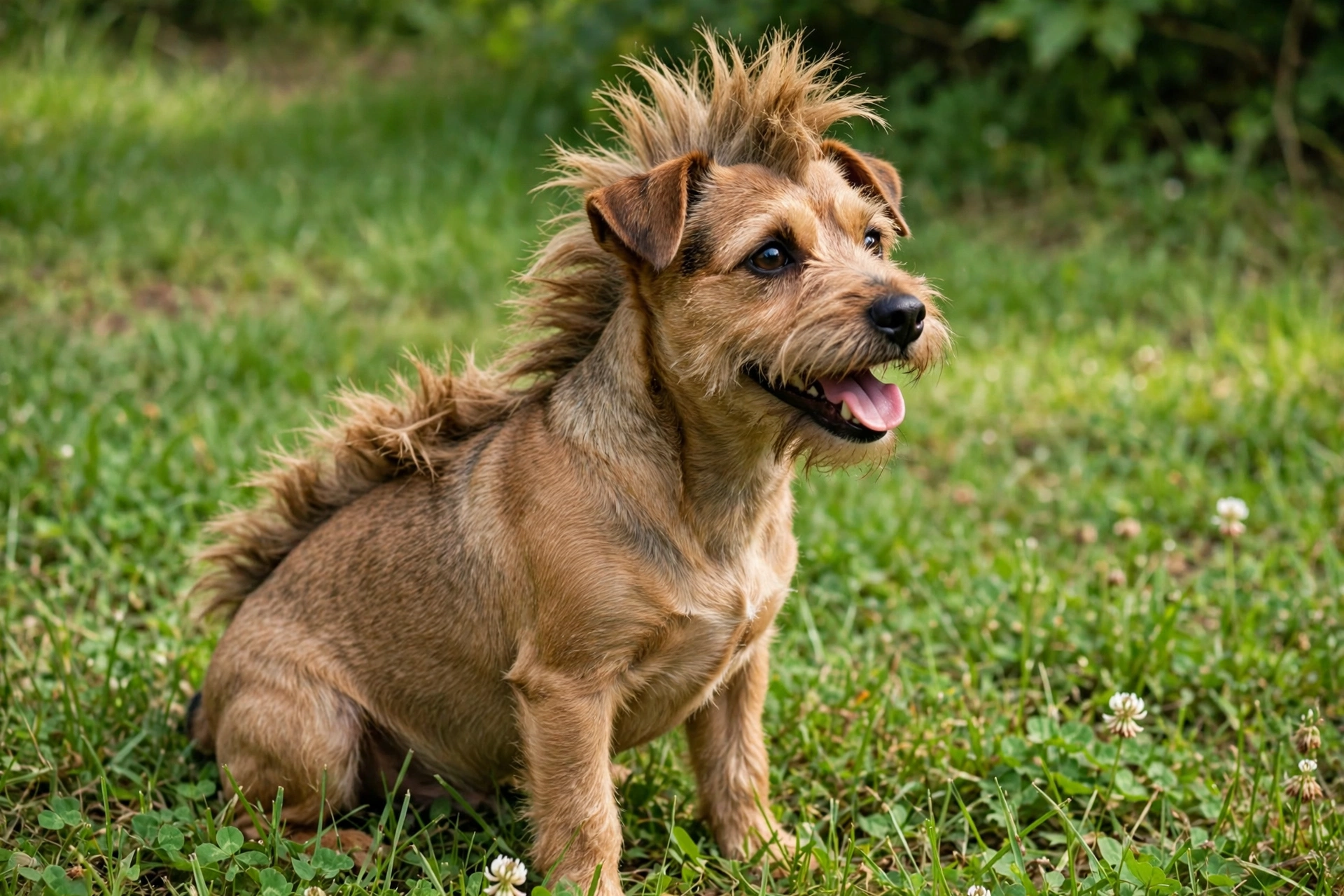 Terrier with a mohawk dog haircut strip along the spine