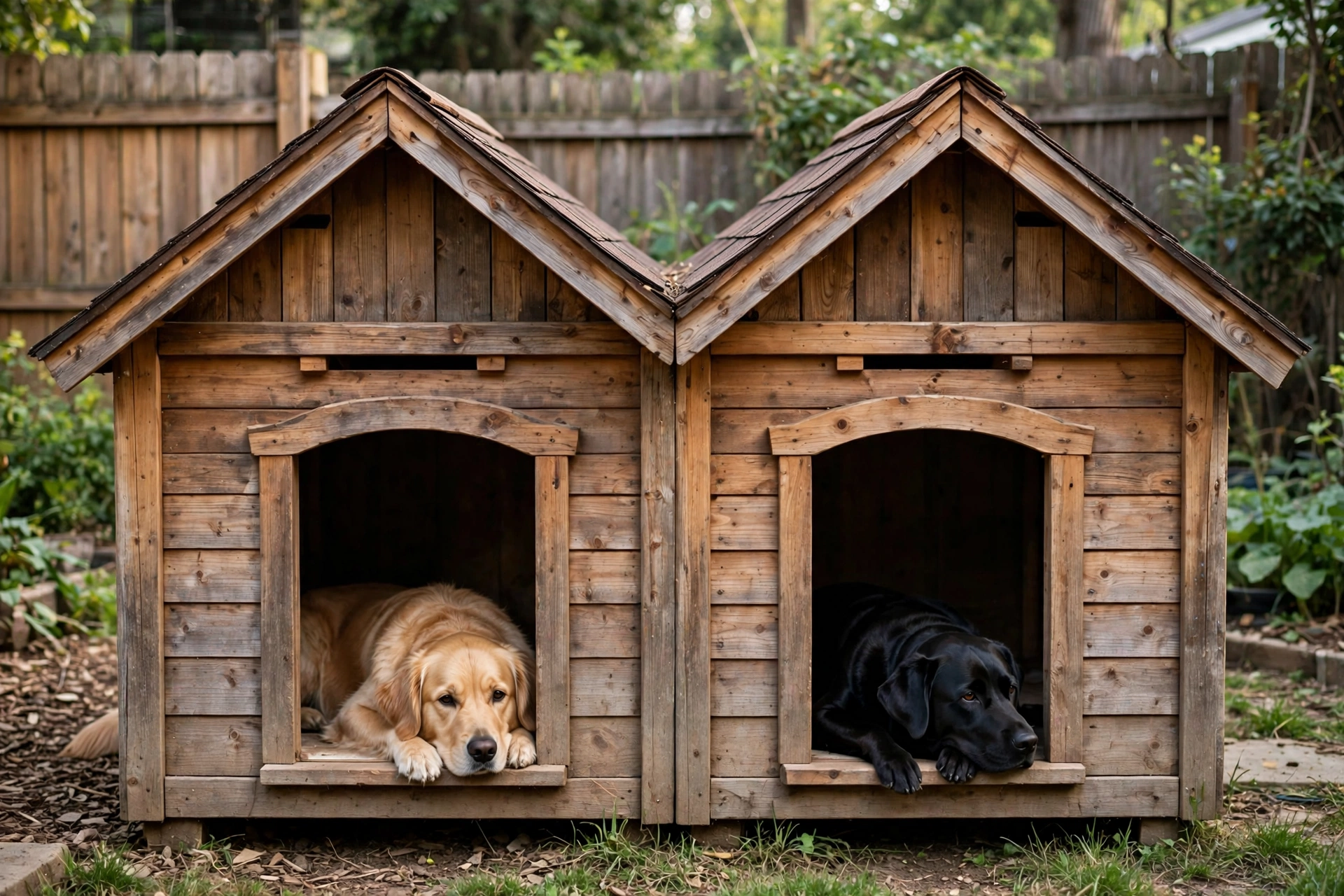 Duplex dog house DIY plan with two entrances for two dogs