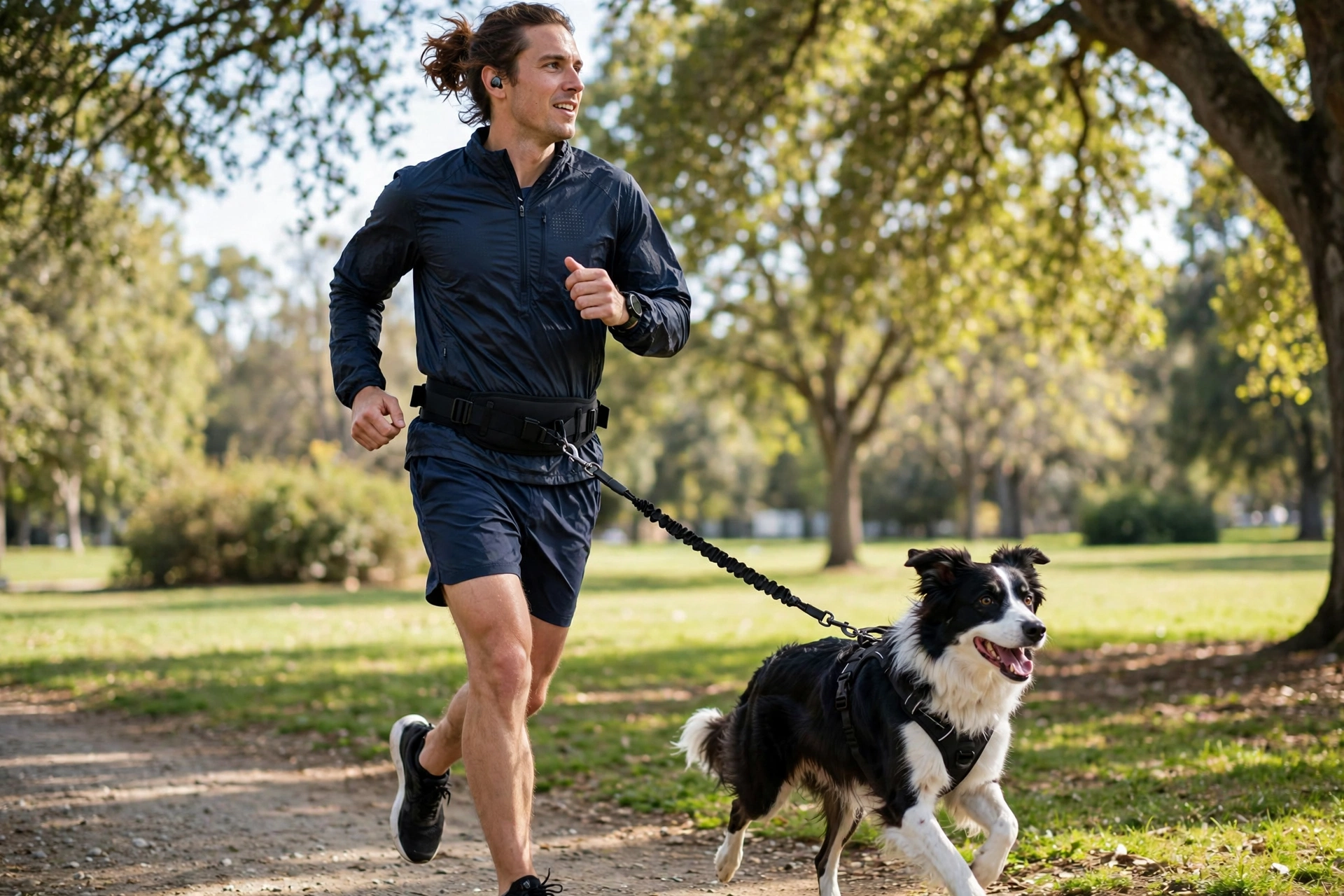 Hands-free convertible dog leash worn as a waist belt while jogging