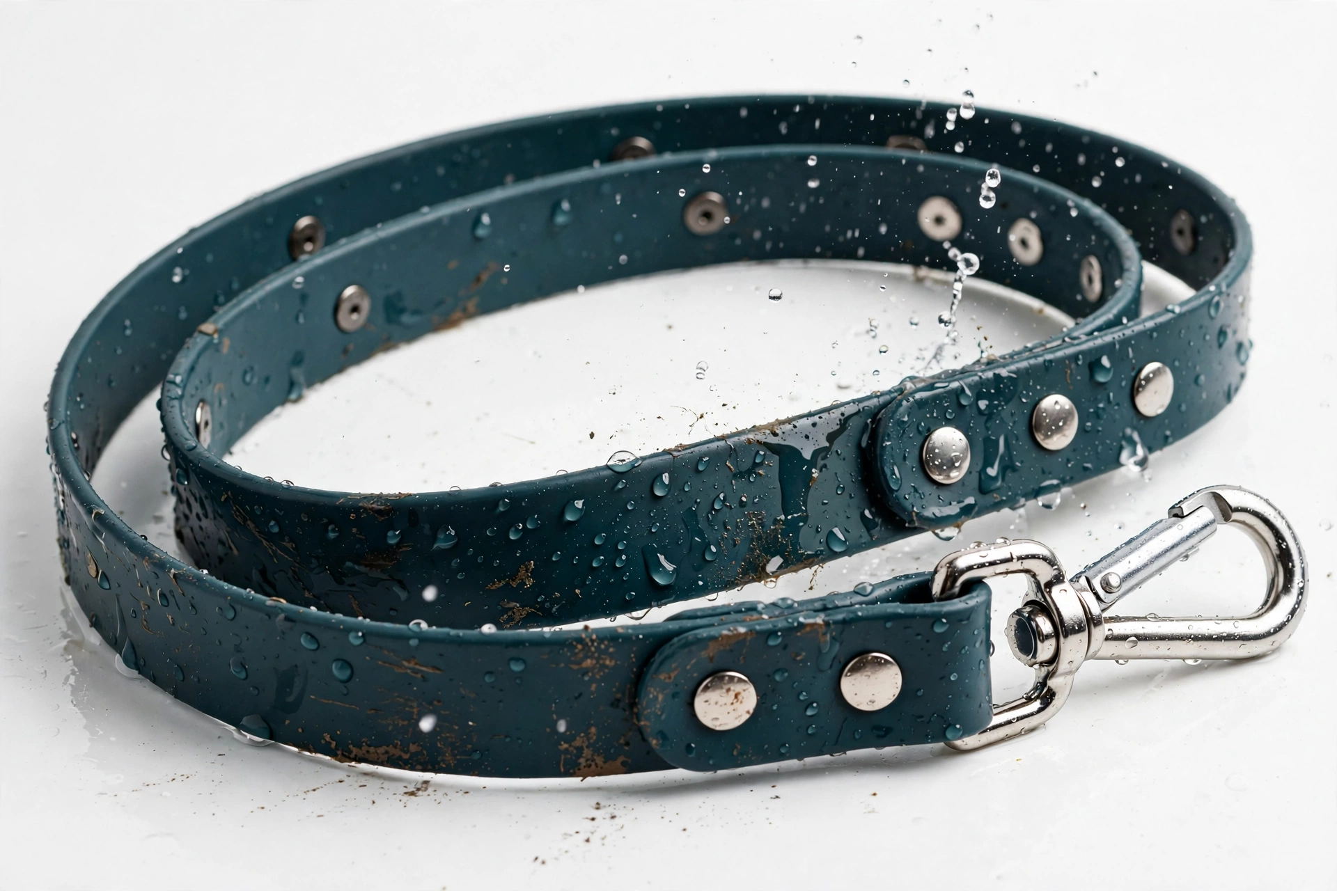 Waterproof dog leash with water droplets after rinsing