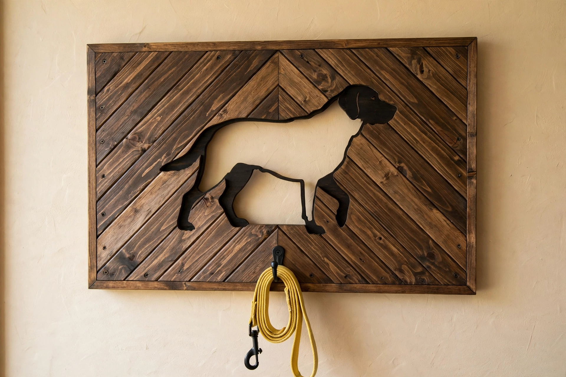 Personalized dog breed silhouette leash holder sign
