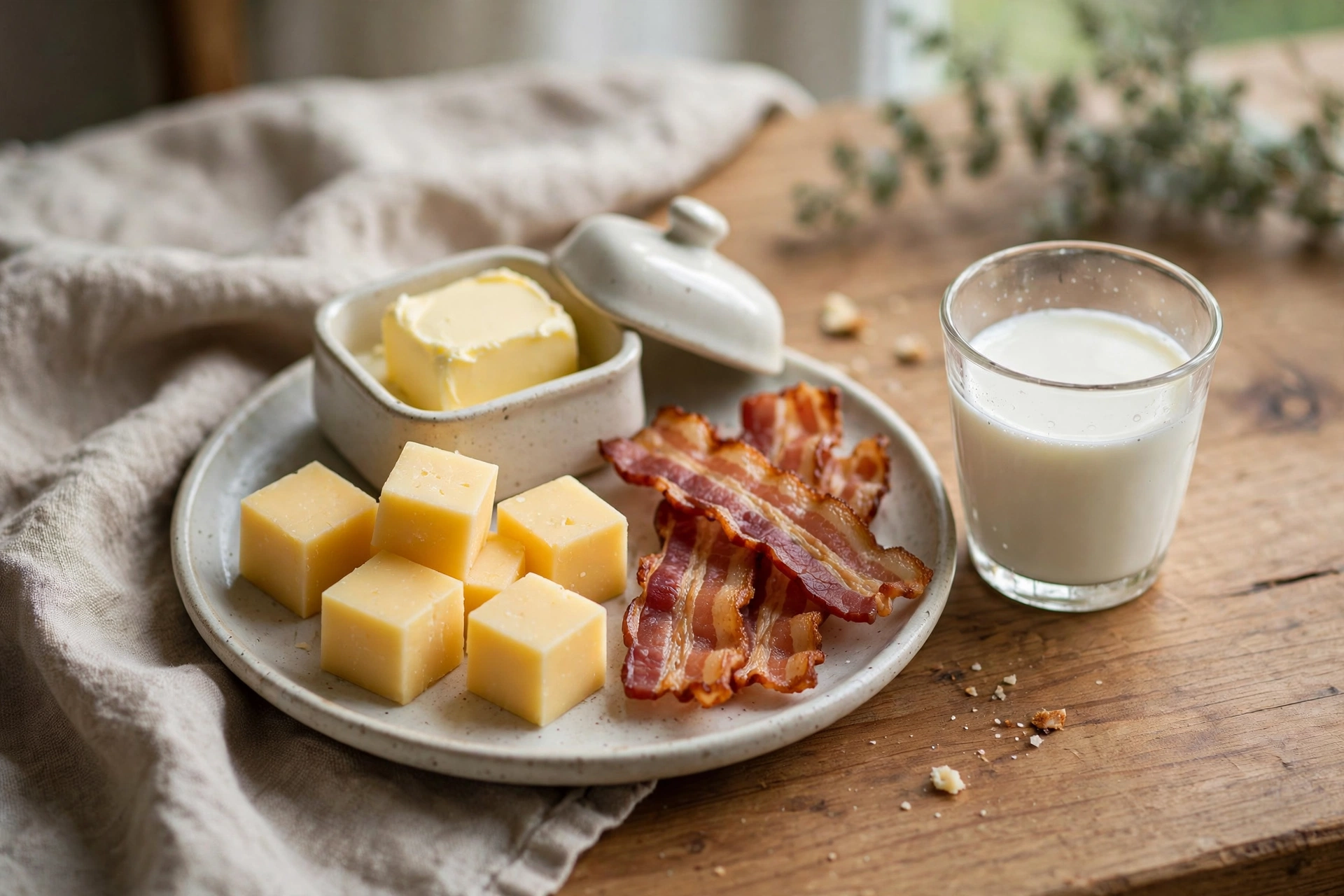 Dairy products, cheese, butter and fatty foods that dogs should only have in small amounts