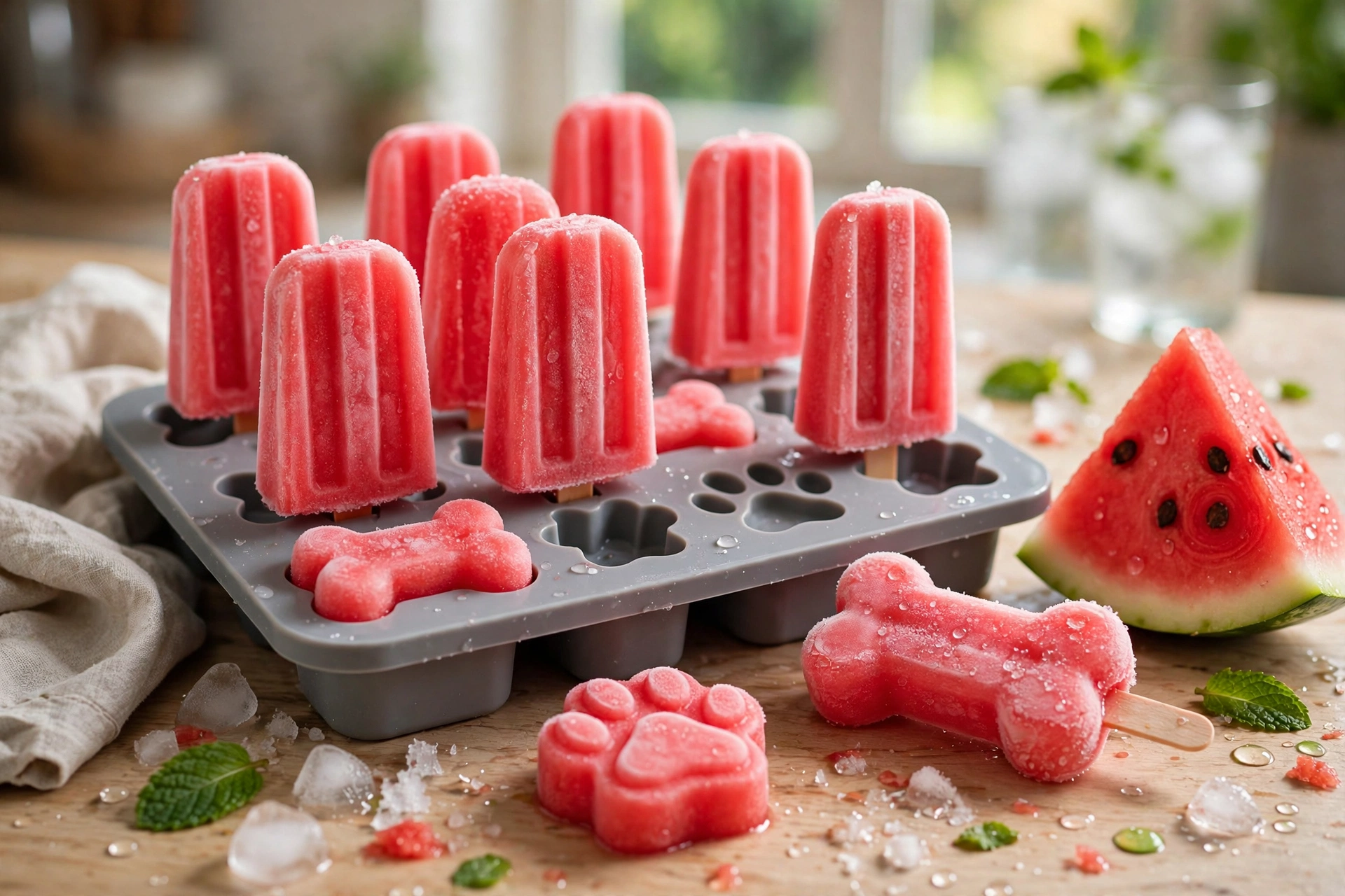 Watermelon frozen dog popsicles in molds