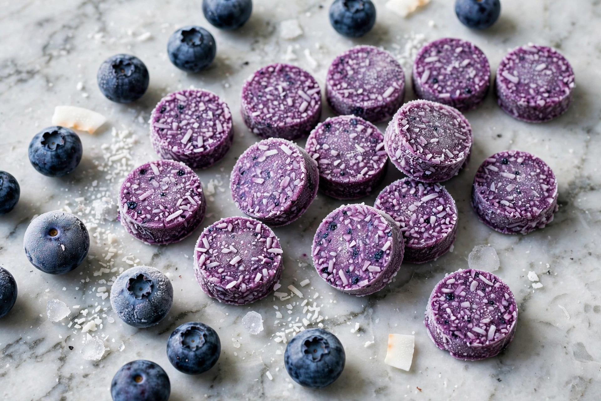 Blueberry coconut frozen dog treat coins