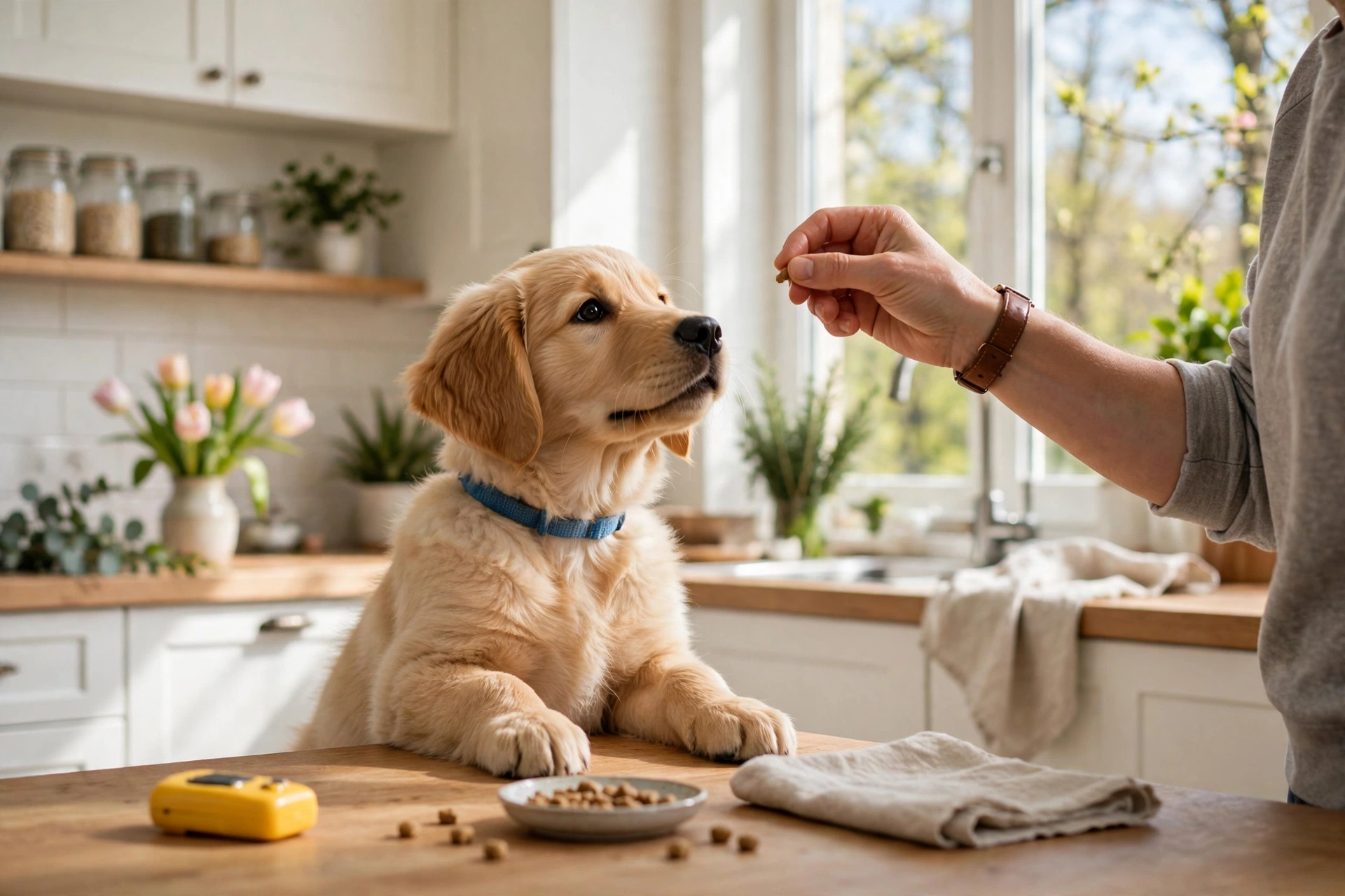Dog training session with a clicker and treats