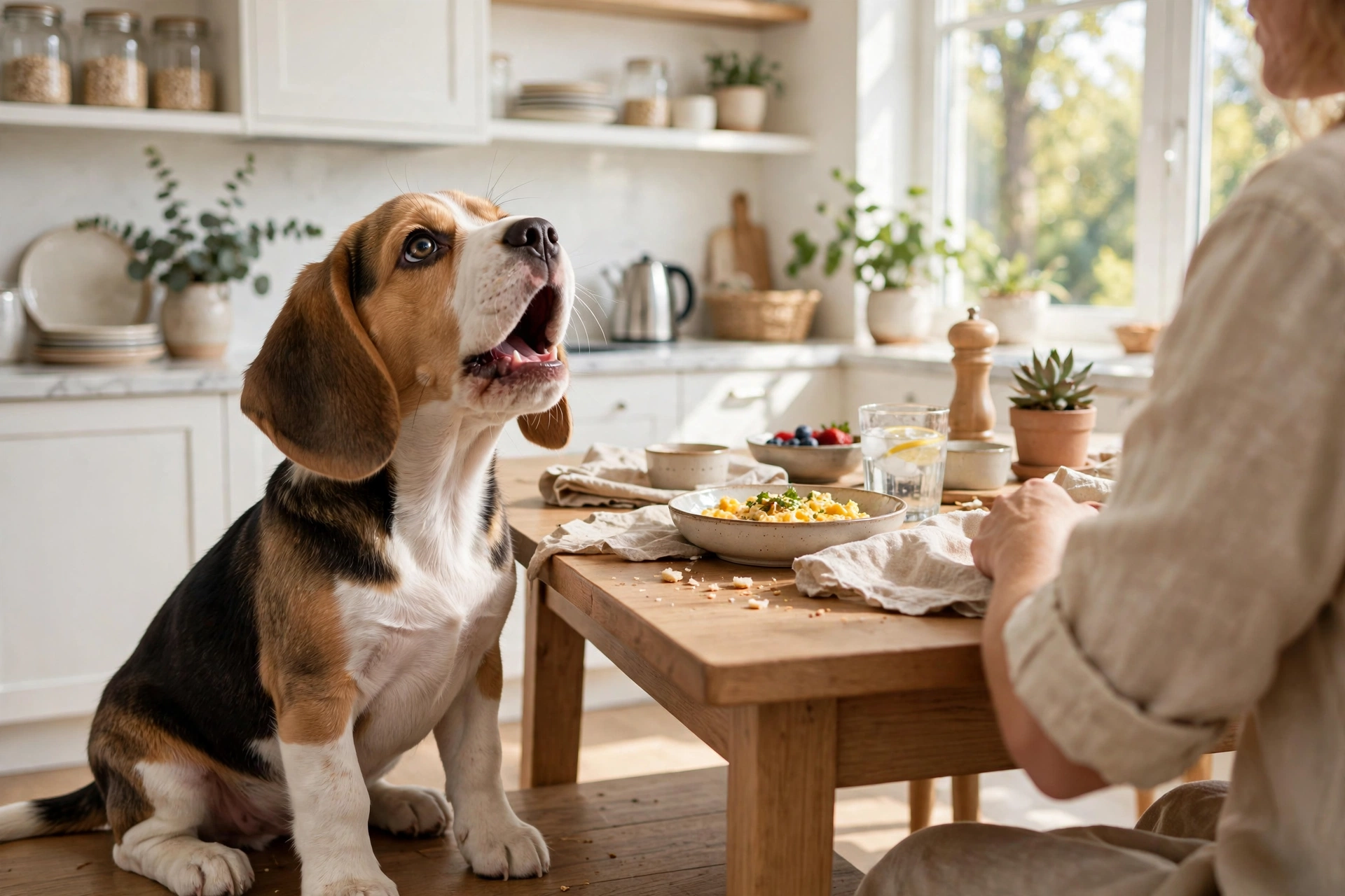 Beagle puppy groaning dramatically to get its owner's attention