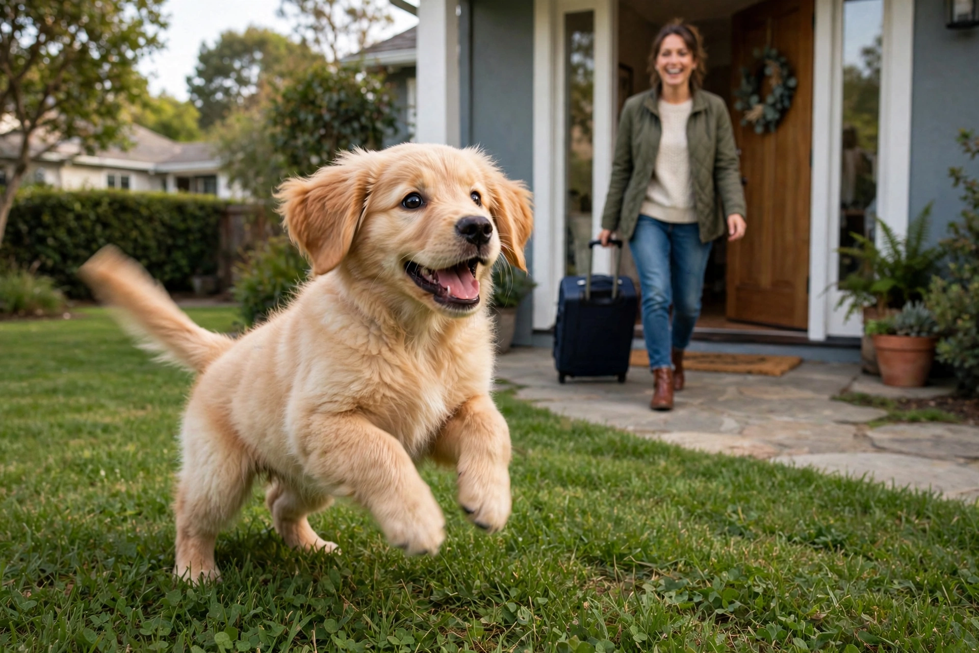 Excited dog stomping feet as owner returns home