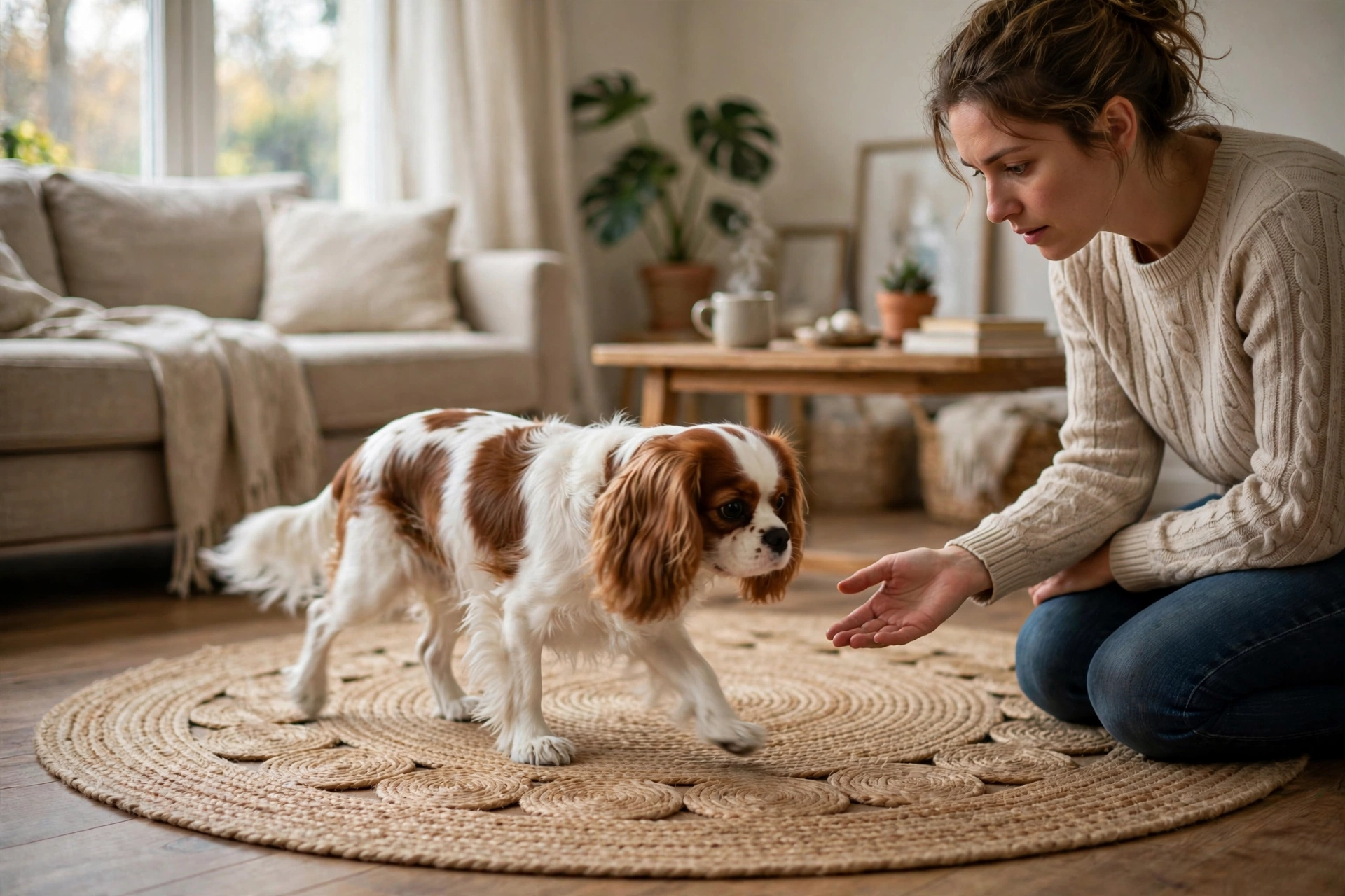 Cavalier King Charles Spaniel pacing in circles from anxiety