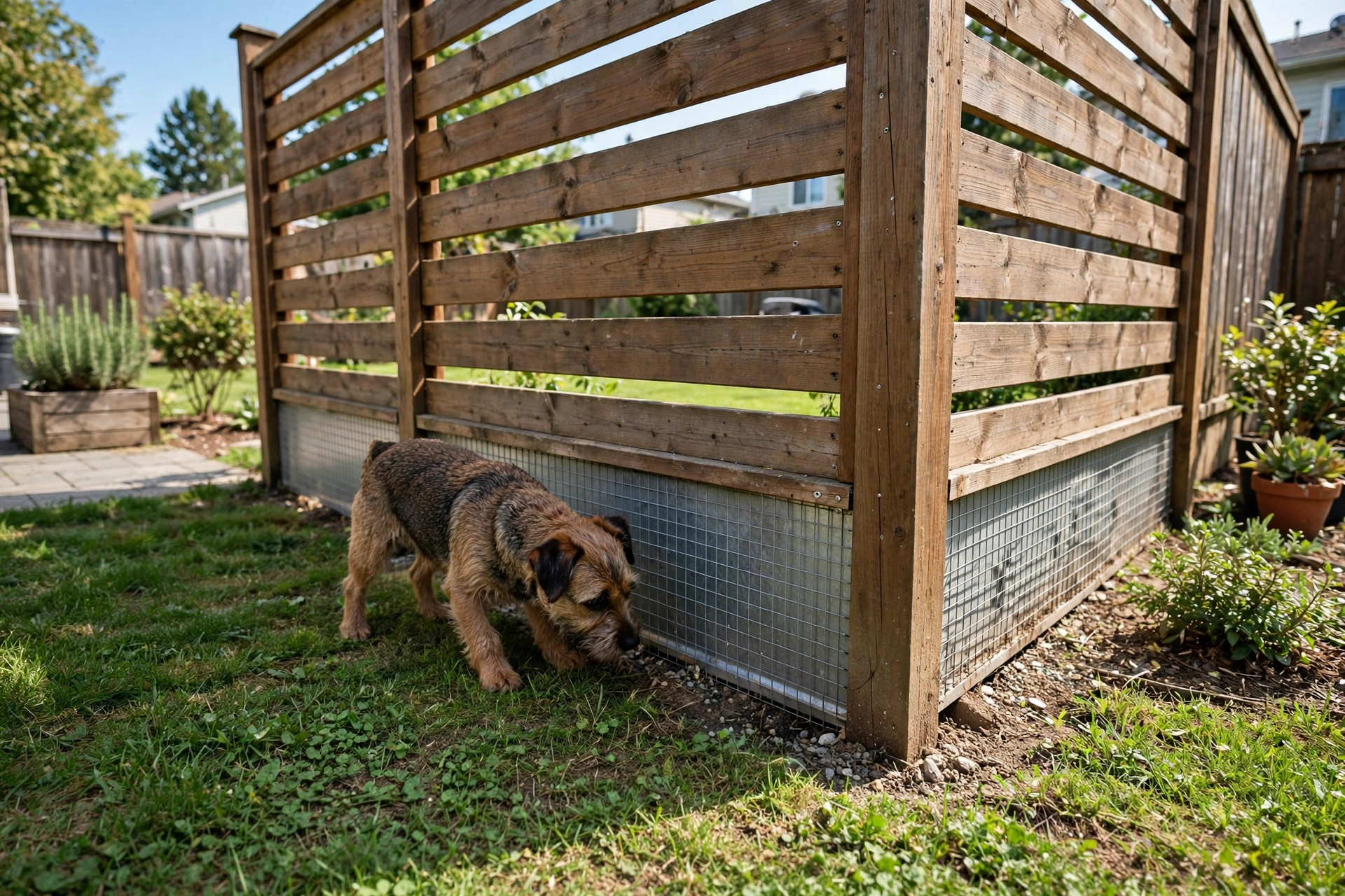 Secure fence with dig barrier in a backyard