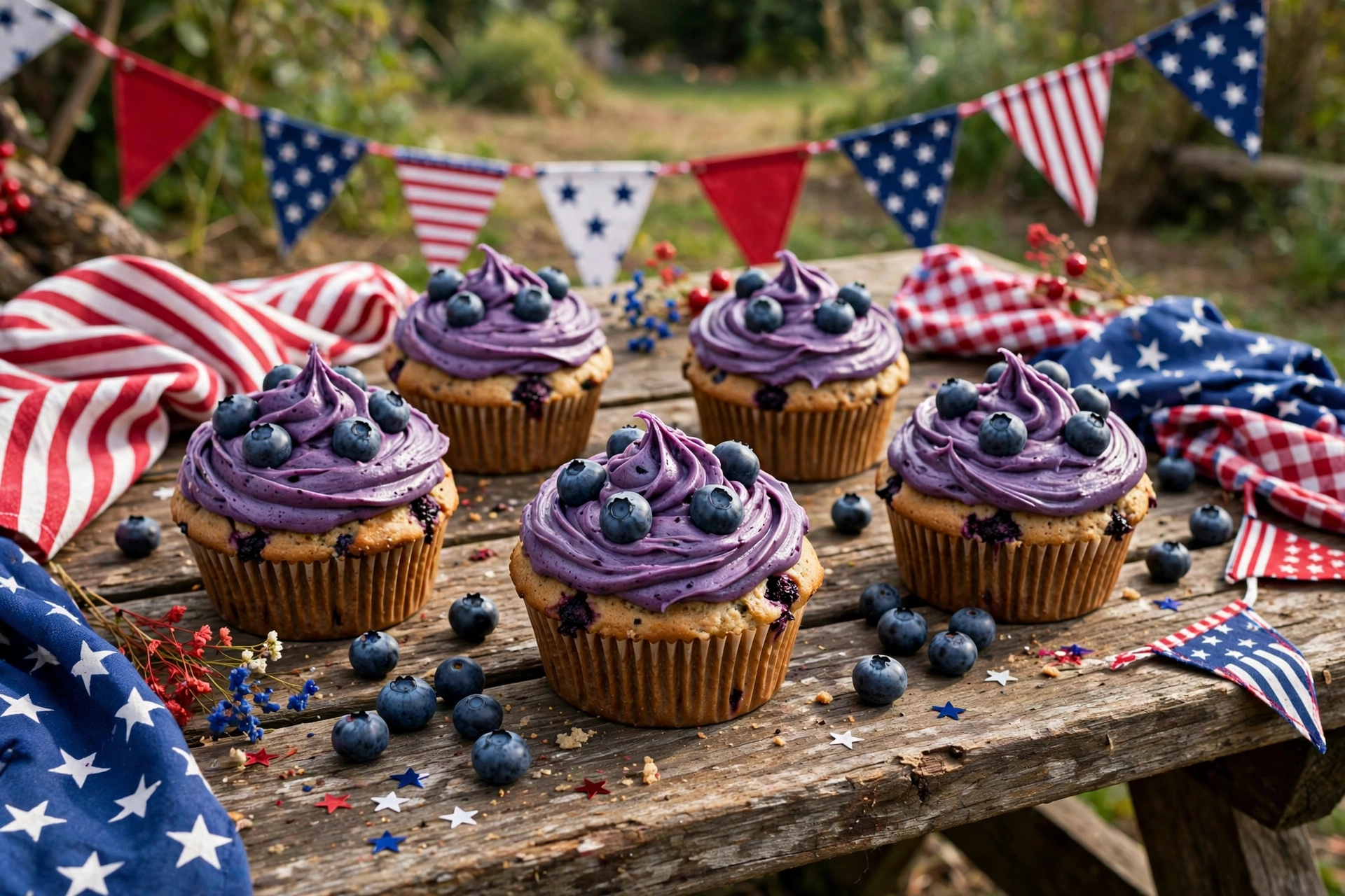 Blueberry pupcakes with purple blueberry frosting for dogs