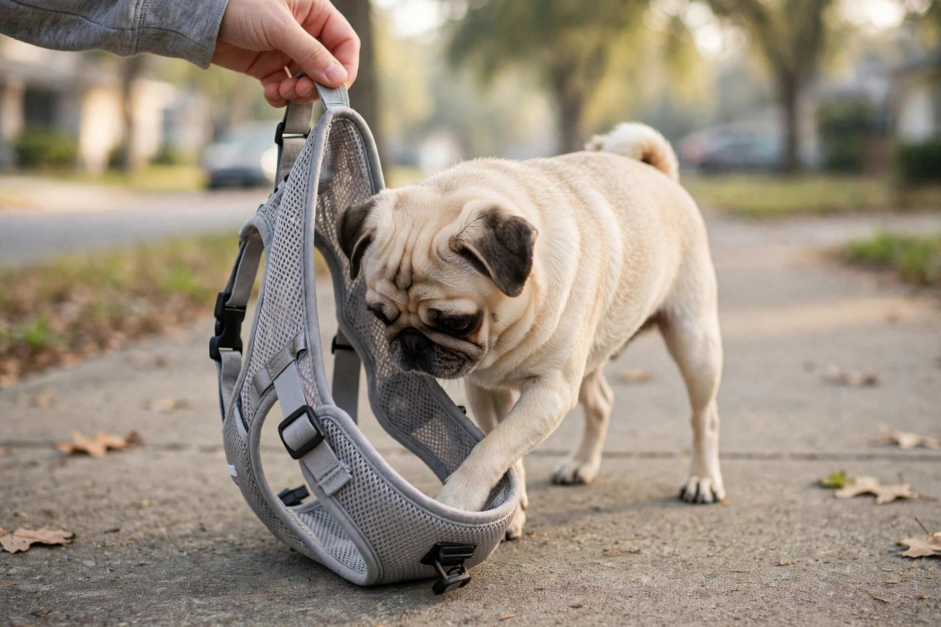 Small dog stepping into a Voyager air mesh step-in harness