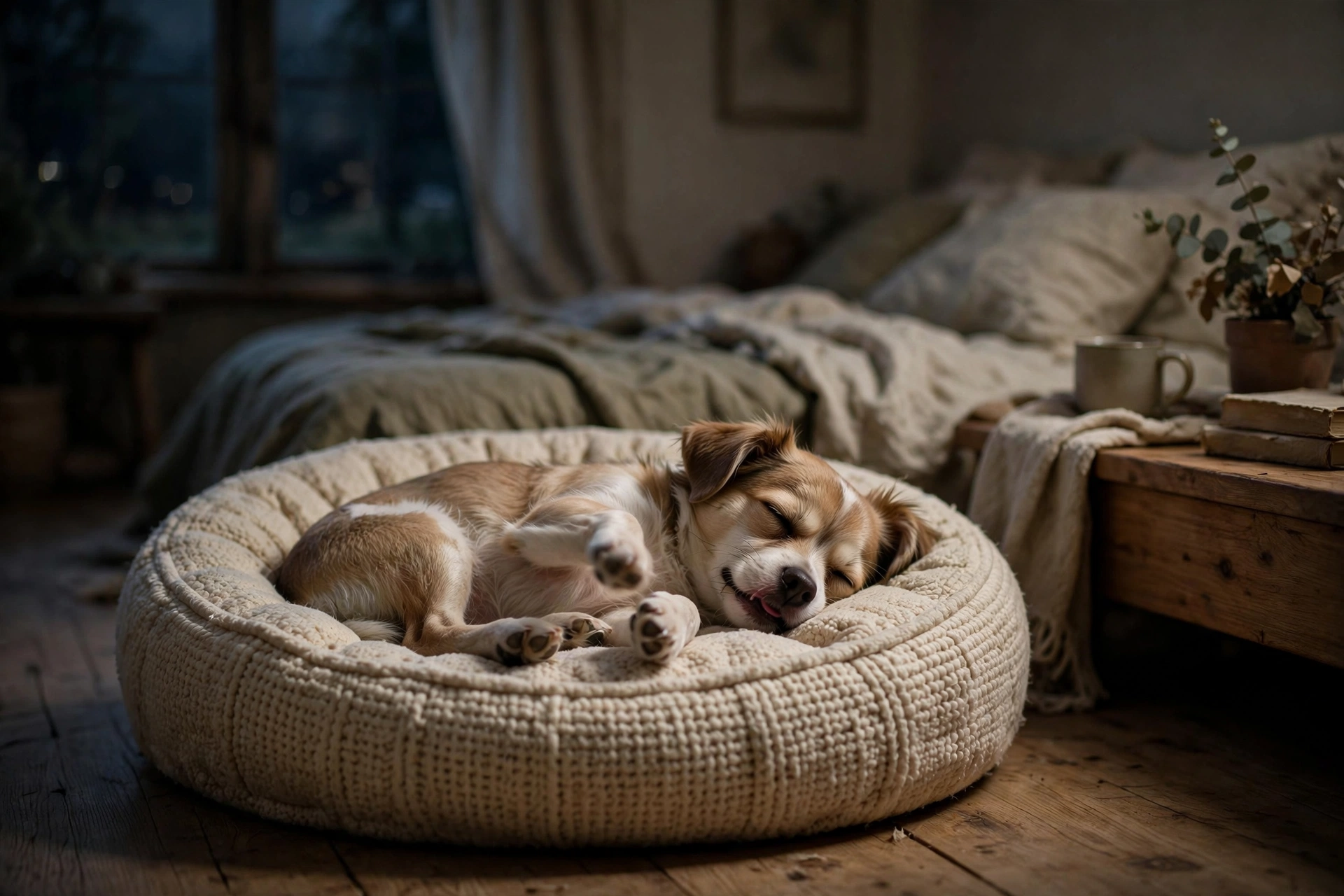 Sleeping dog mumbling and twitching in its sleep while dreaming