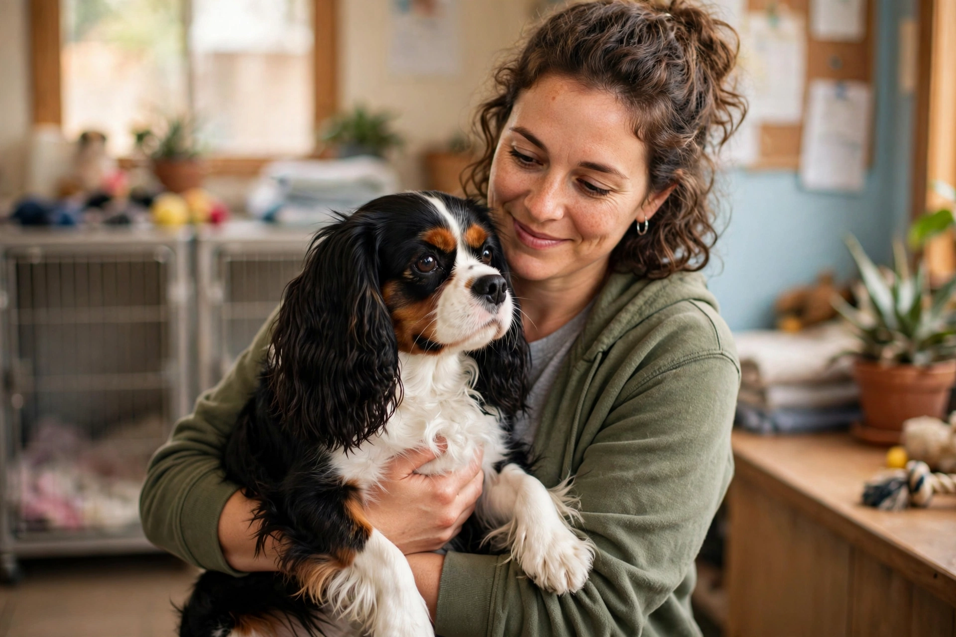 Adult Cavalier King Charles Spaniel being adopted at a rescue shelter in Maine
