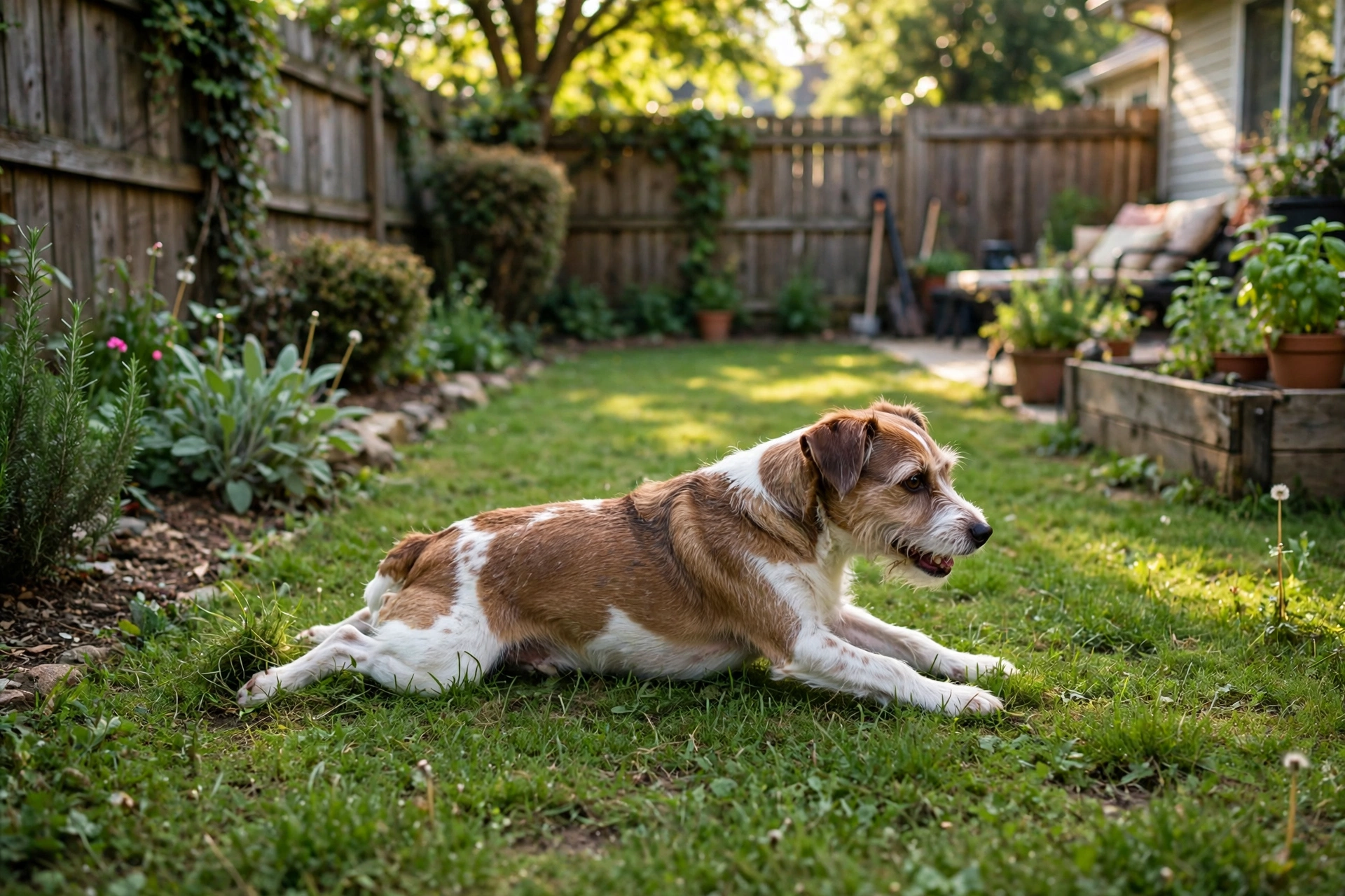 Dog scooting on grass, a sign of anal gland issues causing fishy odor