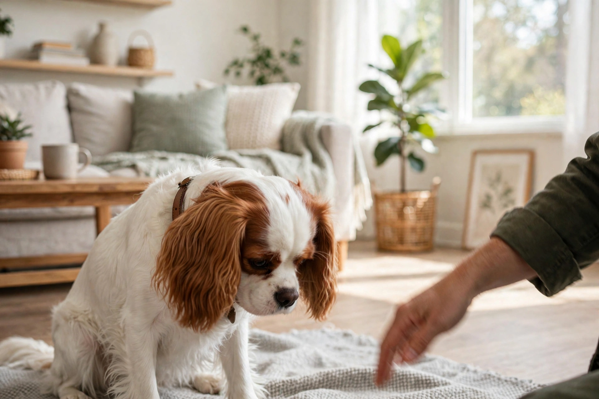 Dog nodding without a lure while owner fades the hand signal, practicing the trick