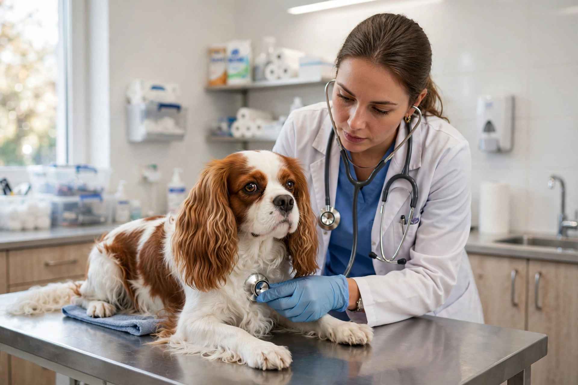 Cavalier King Charles Spaniel at a veterinary checkup