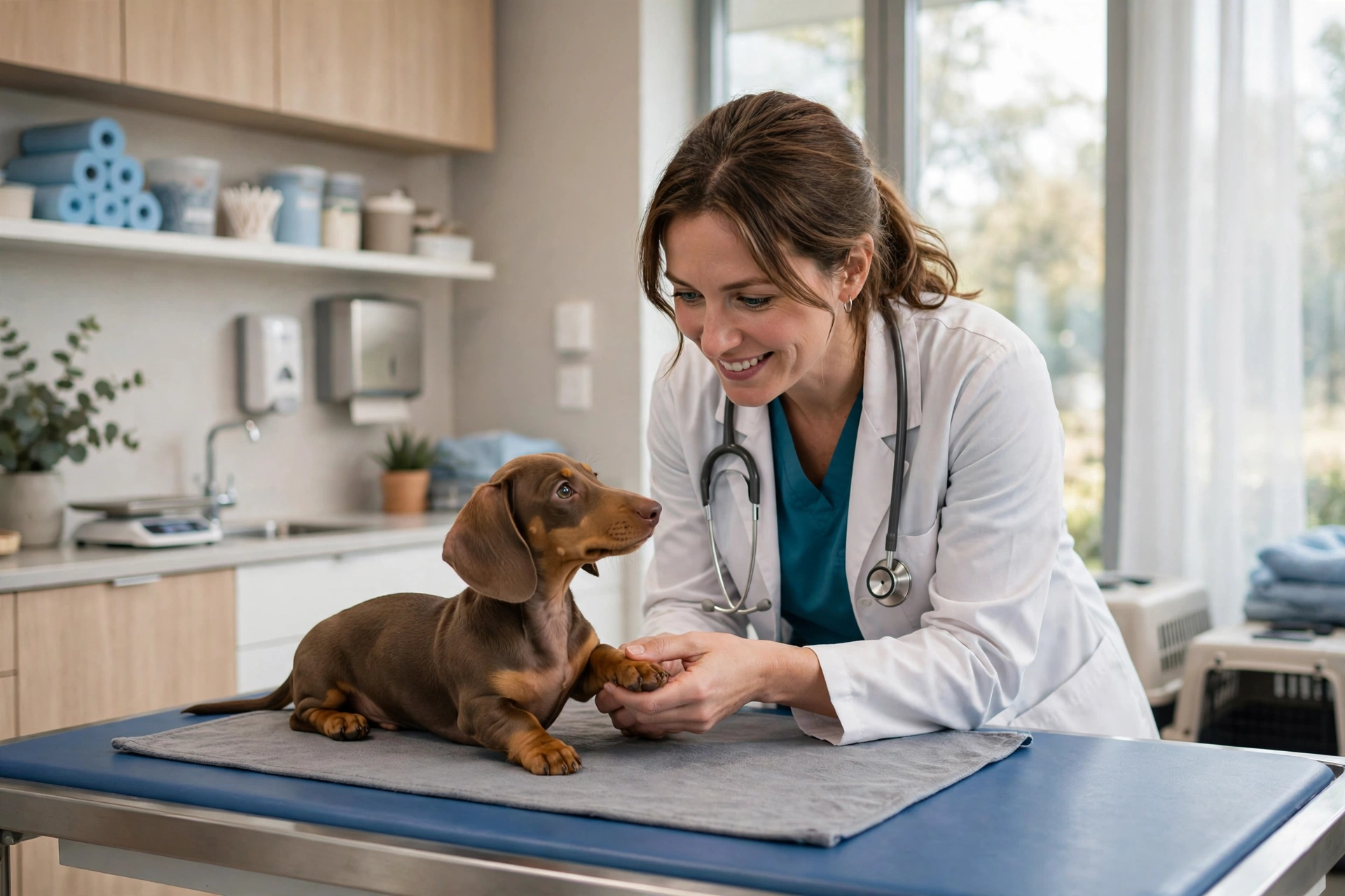 Veterinarian examining a dog in a clinic