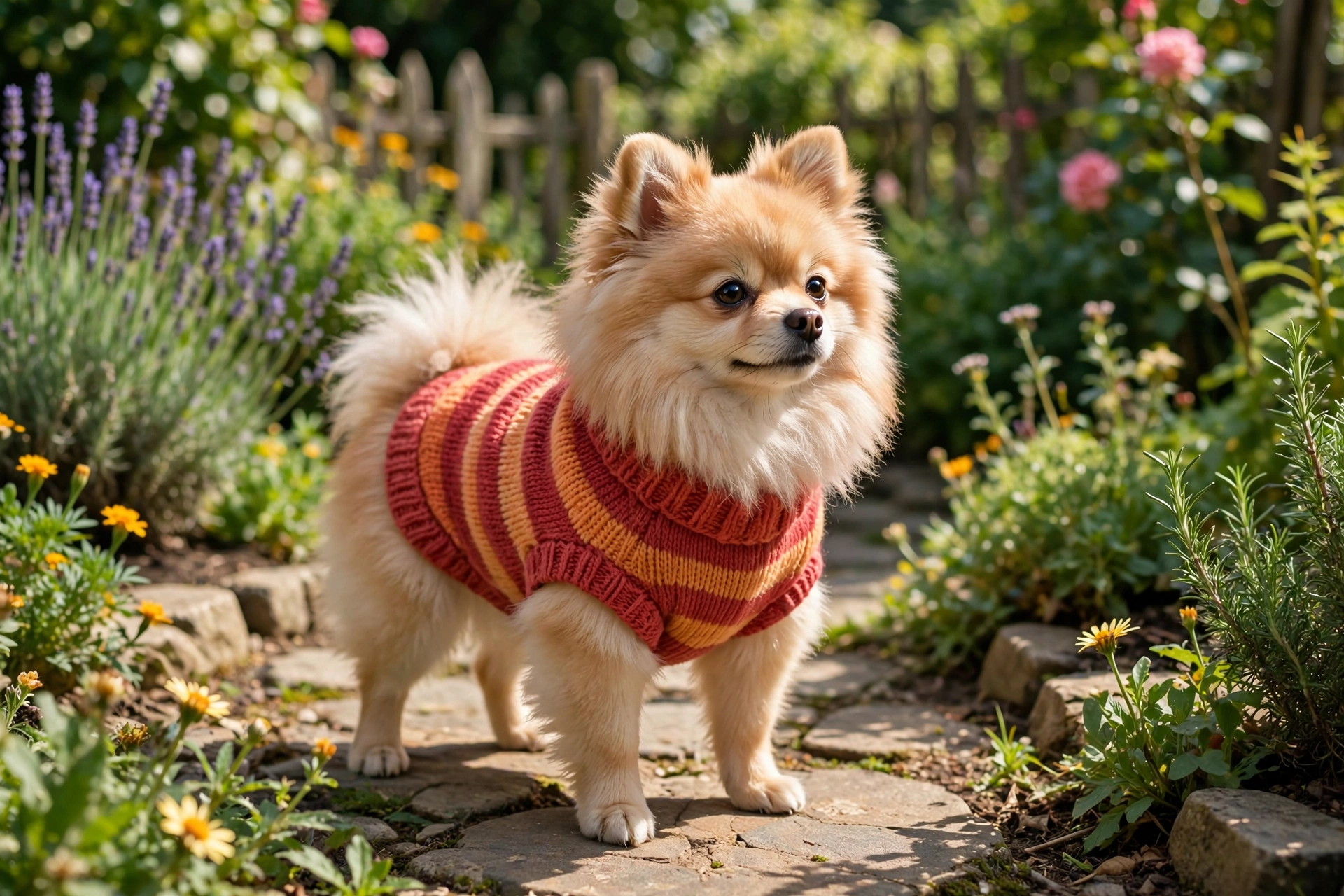 Small dog in a classic knit sweater from a budget two-pack