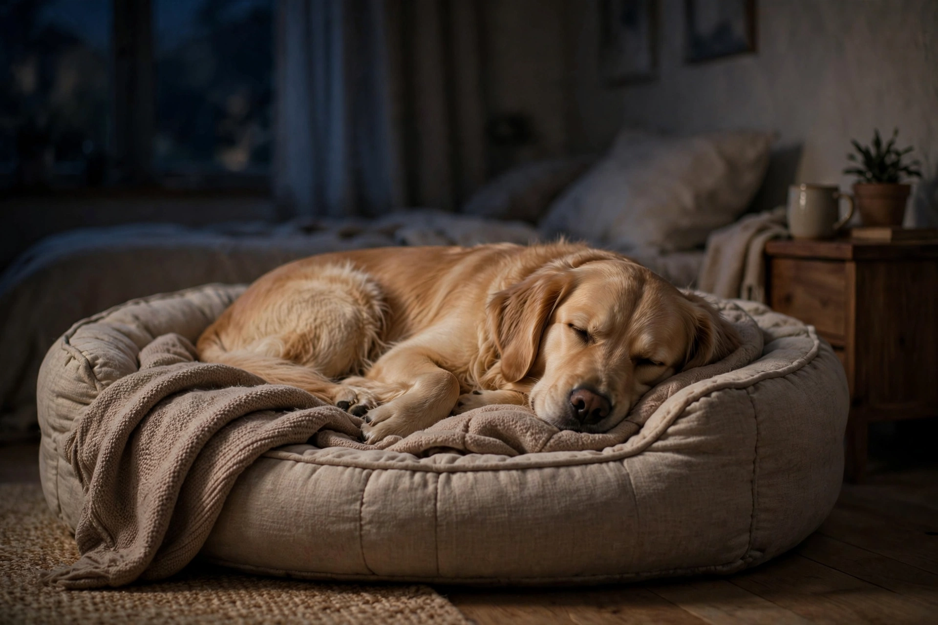 Dog sleeping peacefully on a cozy bed