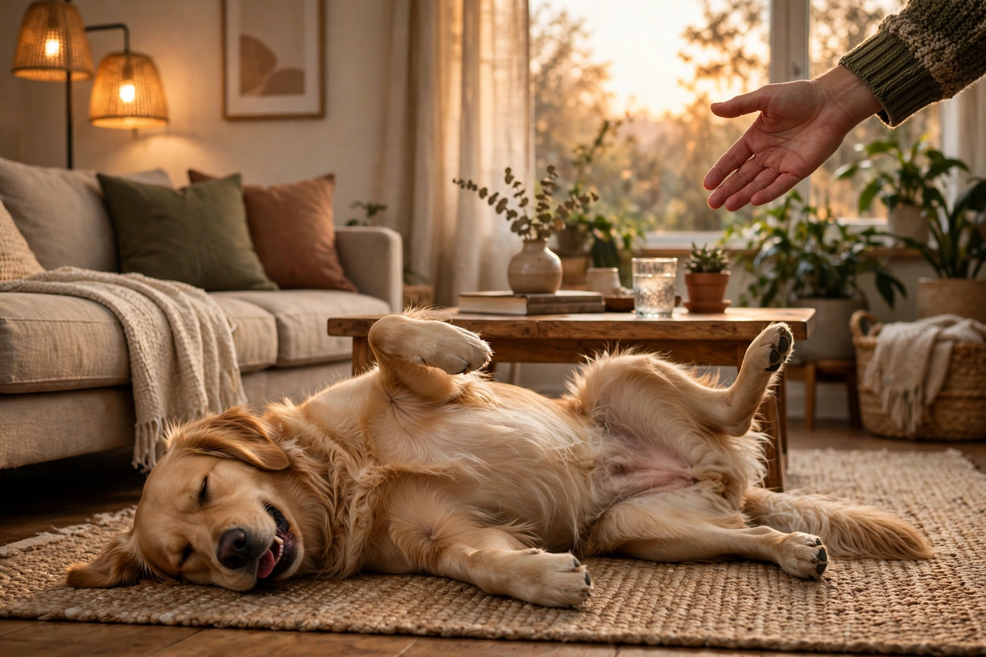 Dog playing dead on voice cue alone with no treat lure visible