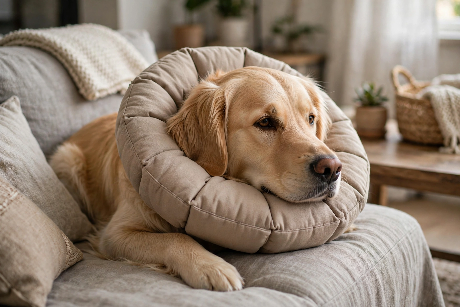 Dog wearing a soft recovery collar