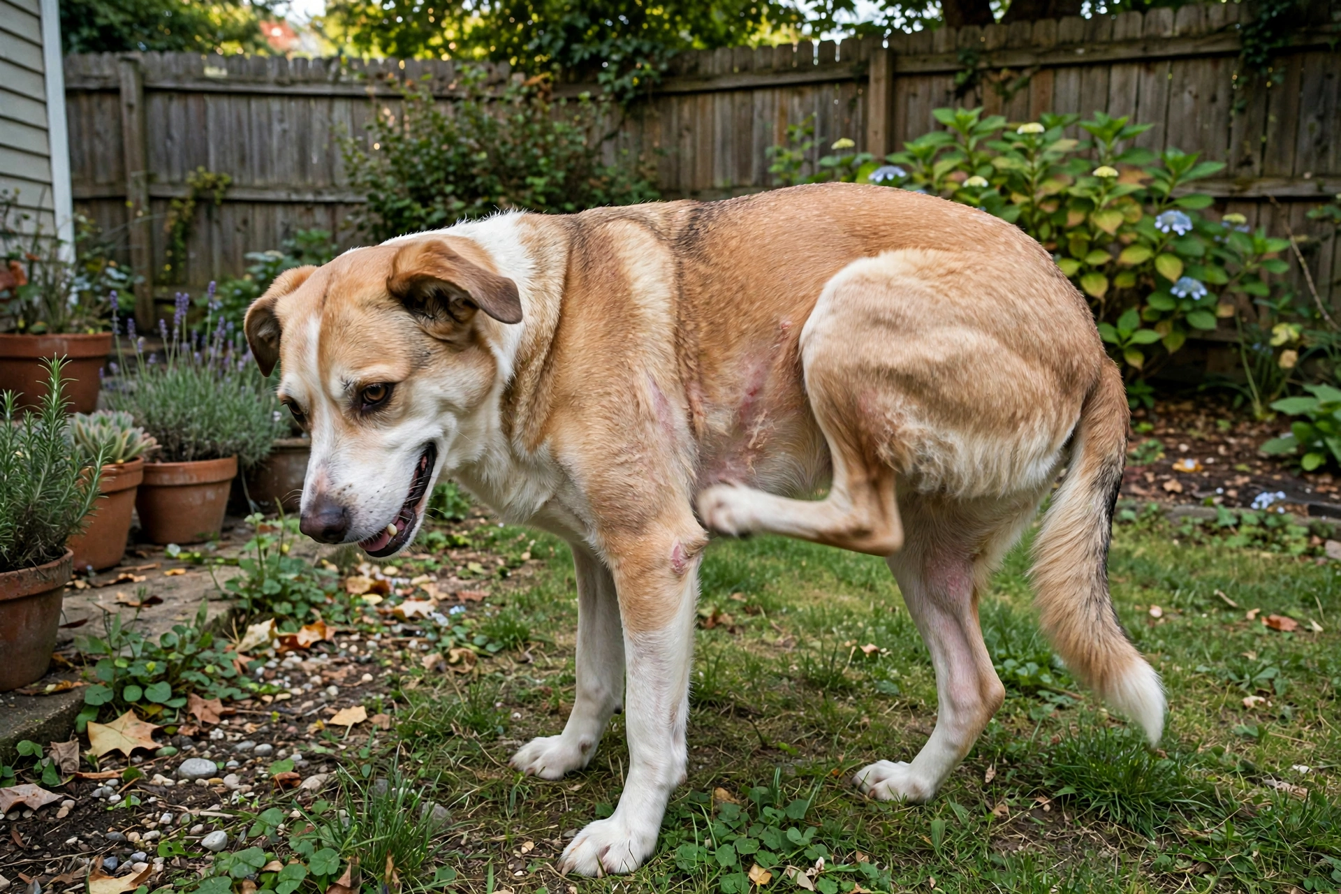 Dog scratching at skin, showing allergy-related odor causes