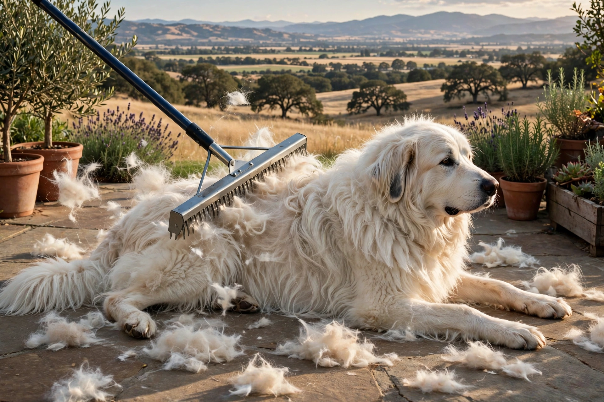 Pat Your Pet wide undercoat rake brushing a large dog
