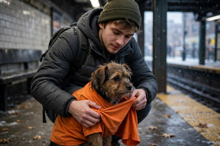 Kind-Hearted Man Gives His Shirt to a Shivering Stray Dog