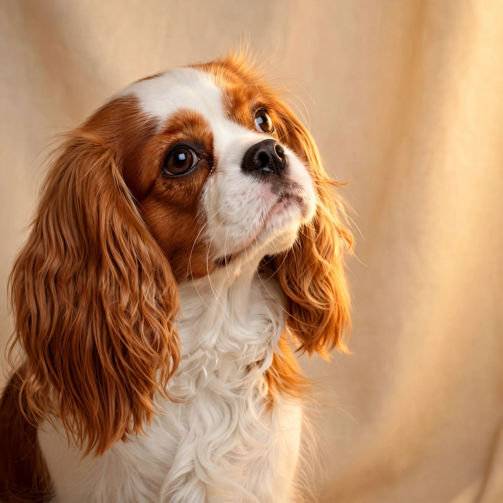 Cavalier King Charles Spaniel tilting its head with a curious expression