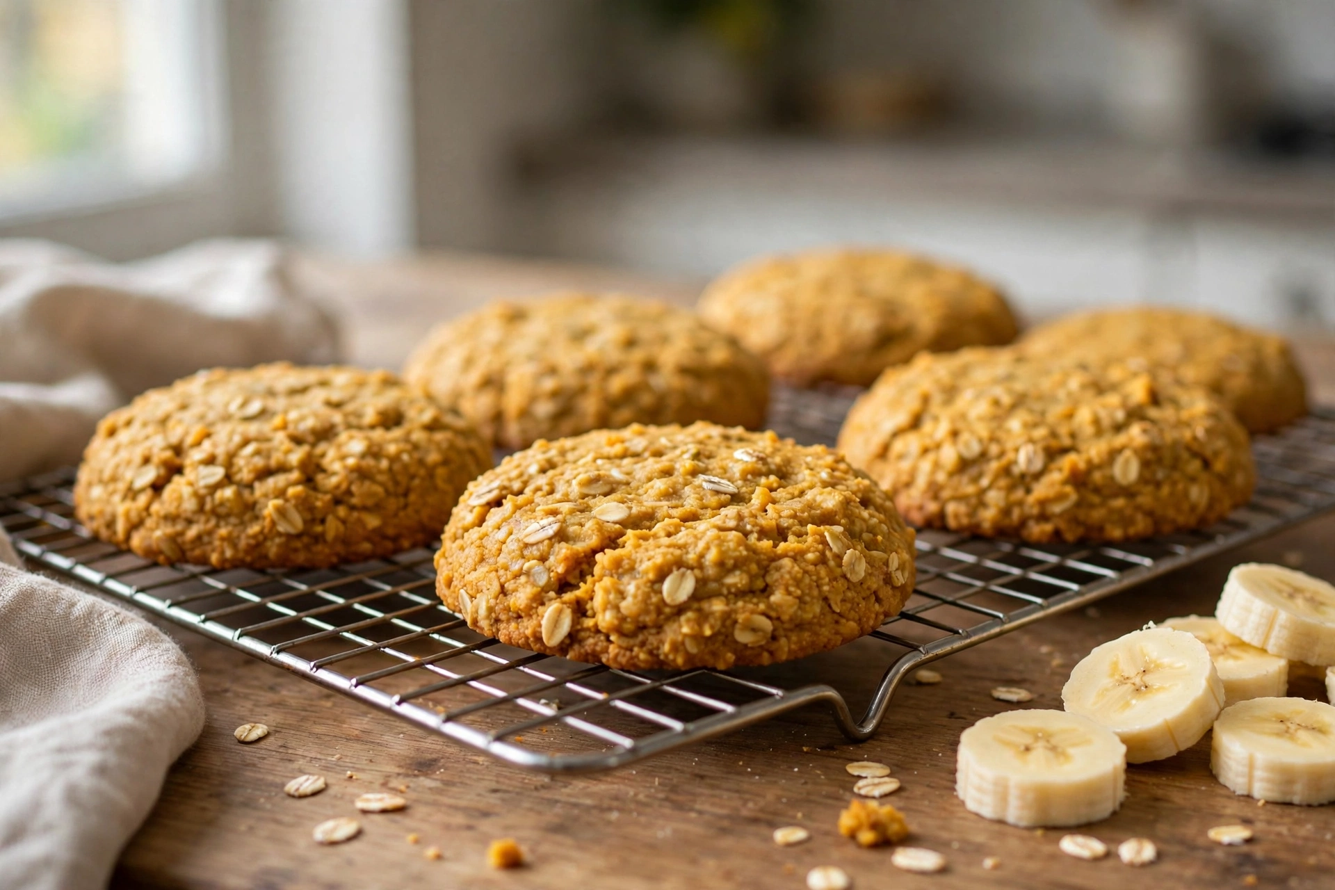 Pumpkin banana oat dog cookies on a cooling rack